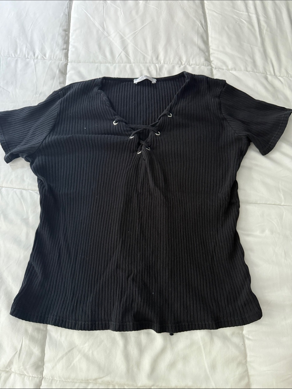 Black Ribbed Lace-Up Women's Top Zara medium